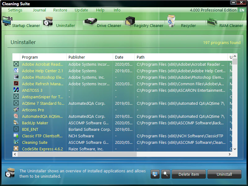 screenshot of Cleaning Suite